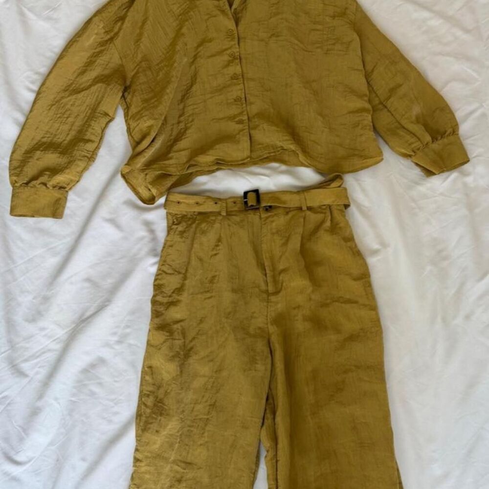 Mango Women's Yellow and Gold Trousers